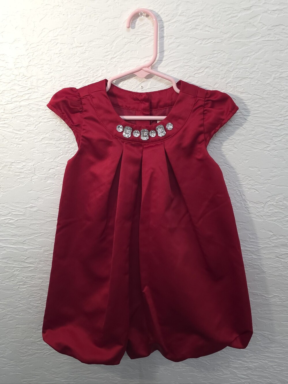 Gymboree Toddler Girl Red Satin Rhinestone Gem Bubble Hem Holiday Dress 2T